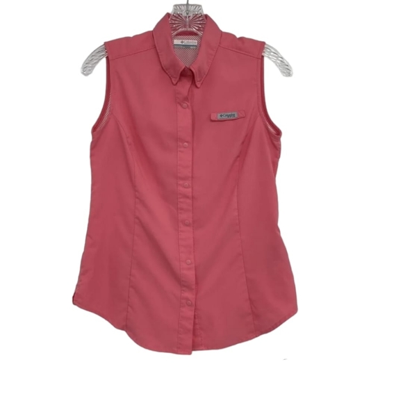 Columbia Tops - Columbia PFG Women's Tamiami Sleeveless Shirt Pink Button Up Fishing Hiking Sz L